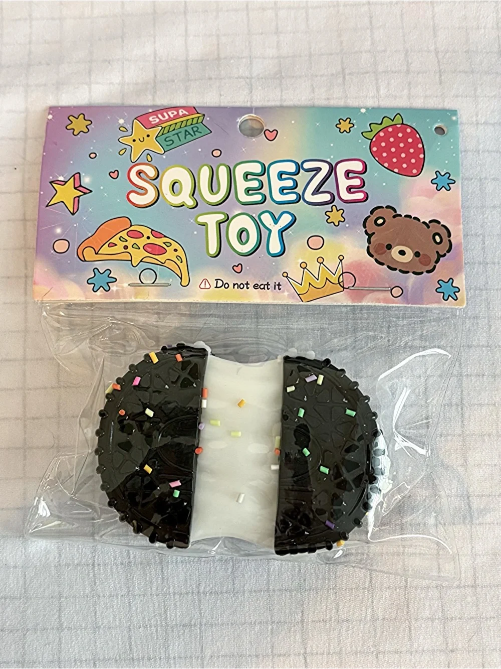 Oreo-Style Sprinkle Cookie Squeeze Toy Black & White Stress Reliever Squishy